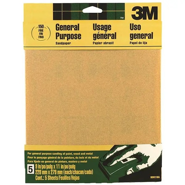 3M 9" x 11" Sand-Pak Production Sanding Sheet, 150-Grit Fine, PK 5 9001 - main